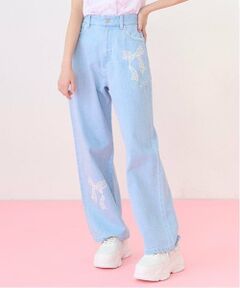 mezzo piano junior / メゾピアノジュニア その他パンツ | 【ニコ☆プチ掲載】レースアップリケ美脚ルーズストレートデニムパンツ