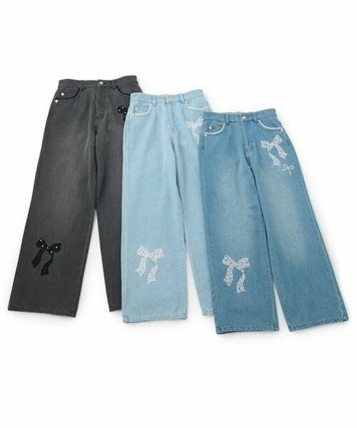 mezzo piano junior / メゾピアノジュニア その他パンツ | 【ニコ☆プチ掲載】レースアップリケ美脚ルーズストレートデニムパンツ | 詳細18