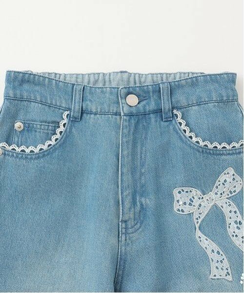 mezzo piano junior / メゾピアノジュニア その他パンツ | 【ニコ☆プチ掲載】レースアップリケ美脚ルーズストレートデニムパンツ | 詳細8