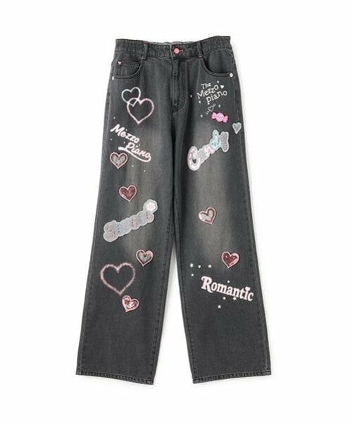 mezzo piano junior / メゾピアノジュニア その他パンツ | 復刻♪ デコラティブワイドデニムパンツ(黒)
