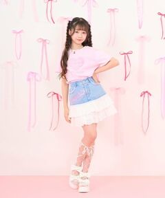 mezzo piano junior / メゾピアノジュニア ミニ・ひざ丈スカート | 復刻♪ デニム×レース Sweetスカート