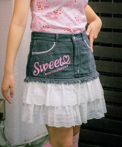 mezzo piano junior / メゾピアノジュニア ミニ・ひざ丈スカート | 復刻♪ デニム×レース Sweetスカート