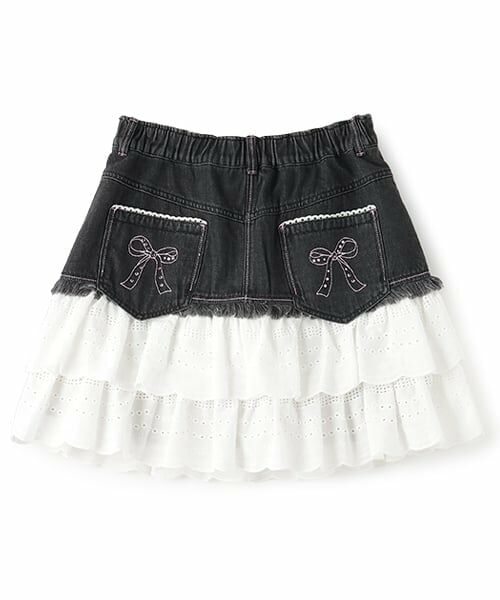 mezzo piano junior / メゾピアノジュニア ミニ・ひざ丈スカート | 復刻♪ デニム×レース Sweetスカート | 詳細1