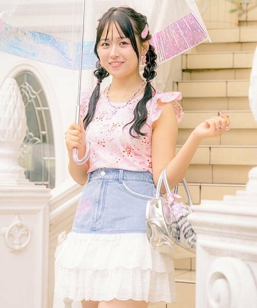 mezzo piano junior / メゾピアノジュニア ミニ・ひざ丈スカート | 復刻♪ デニム×レース Sweetスカート | 詳細14