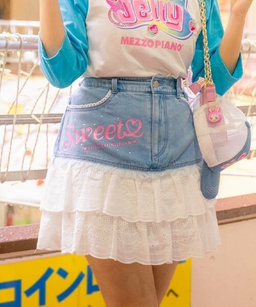 mezzo piano junior / メゾピアノジュニア ミニ・ひざ丈スカート | 復刻♪ デニム×レース Sweetスカート | 詳細19
