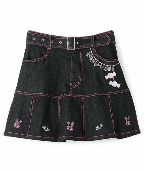 mezzo piano junior / メゾピアノジュニア ショート・ハーフ・半端丈パンツ | 復刻♪ ベリエちゃん刺しゅうデニムスカパン(黒)