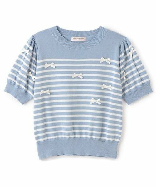 mezzo piano junior / メゾピアノジュニア ニット・セーター | 【ニコ☆プチ掲載】ボーダー＆リボンニット（ライト ブルー）
