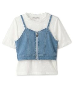 mezzo piano junior / メゾピアノジュニア Tシャツ | 【ニコ☆プチ掲載】デニムビスチェ＆レース半袖Tシャツセット