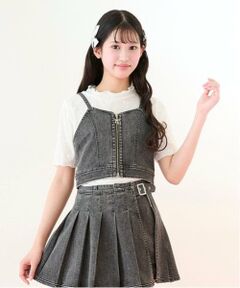 mezzo piano junior / メゾピアノジュニア Tシャツ | 【ニコ☆プチ掲載】デニムビスチェ＆レース半袖Tシャツセット