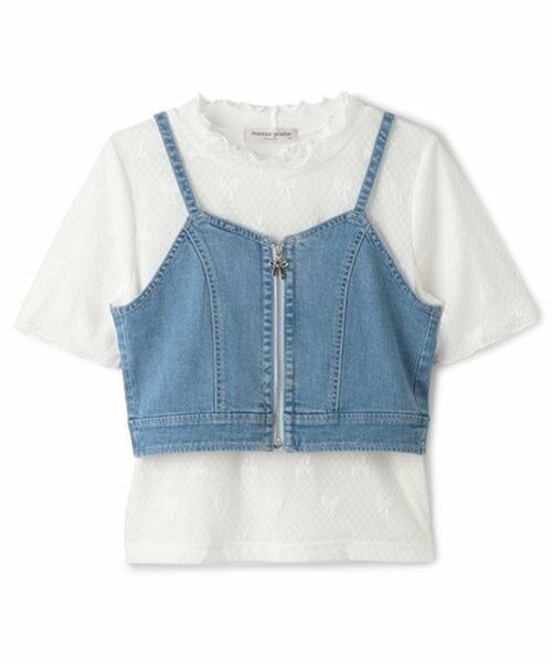 mezzo piano junior / メゾピアノジュニア Tシャツ | 【ニコ☆プチ掲載】デニムビスチェ＆レース半袖Tシャツセット（ライト ブルー）