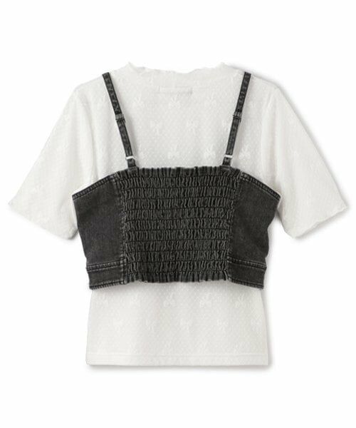 mezzo piano junior / メゾピアノジュニア Tシャツ | 【ニコ☆プチ掲載】デニムビスチェ＆レース半袖Tシャツセット | 詳細1