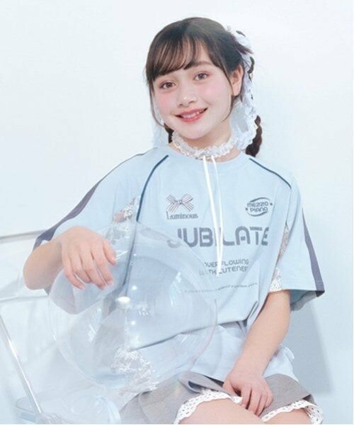 mezzo piano junior / メゾピアノジュニア Tシャツ | 【Cuugal掲載】レース切り替えゲームTシャツ（ライト ブルー）