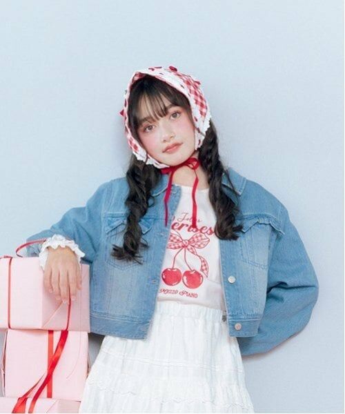 mezzo piano junior / メゾピアノジュニア Tシャツ | 【Cuugal掲載】【接触冷感】袖レースアップリボンチェリーTシャツ | 詳細1