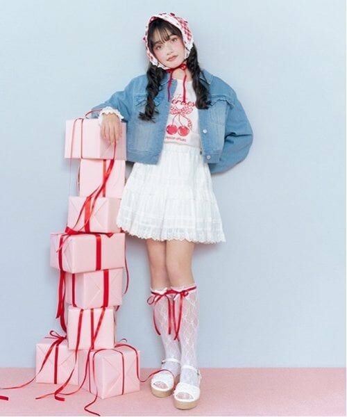 mezzo piano junior / メゾピアノジュニア Tシャツ | 【Cuugal掲載】【接触冷感】袖レースアップリボンチェリーTシャツ | 詳細3