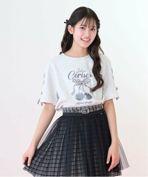 mezzo piano junior / メゾピアノジュニア Tシャツ | 【Cuugal掲載】【接触冷感】袖レースアップリボンチェリーTシャツ | 詳細5