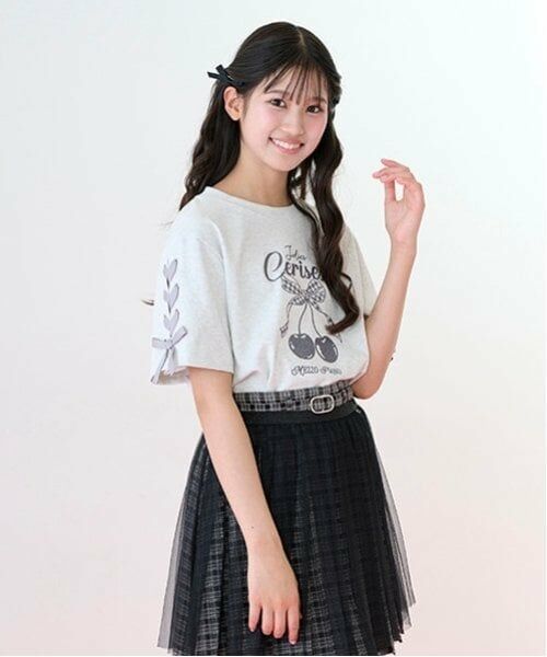 mezzo piano junior / メゾピアノジュニア Tシャツ | 【Cuugal掲載】【接触冷感】袖レースアップリボンチェリーTシャツ | 詳細6