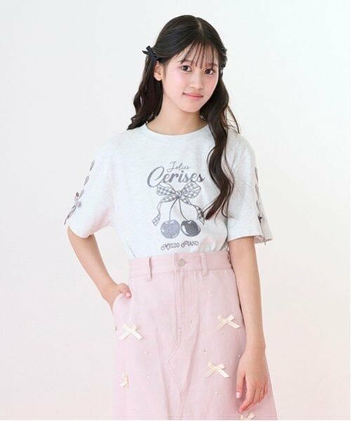 mezzo piano junior / メゾピアノジュニア Tシャツ | 【Cuugal掲載】【接触冷感】袖レースアップリボンチェリーTシャツ | 詳細8