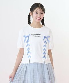mezzo piano junior / メゾピアノジュニア Tシャツ | 【ニコ☆プチ掲載】袖パフレースアップTシャツ