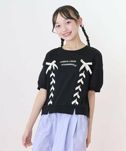 mezzo piano junior / メゾピアノジュニア Tシャツ | 【ニコ☆プチ掲載】袖パフレースアップTシャツ | 詳細2