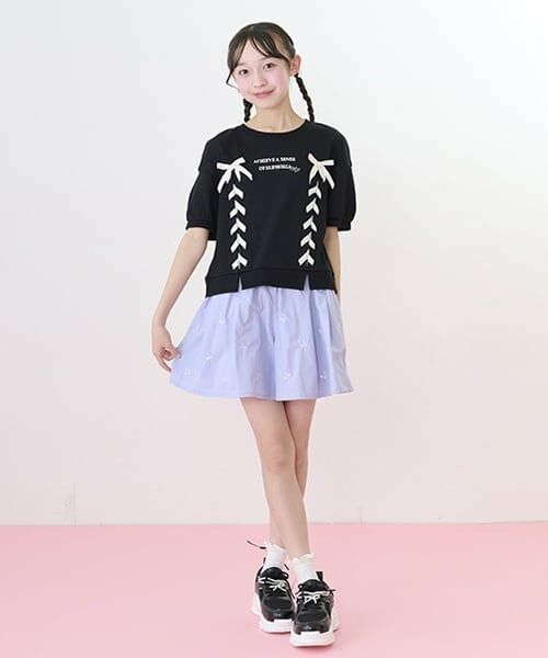 mezzo piano junior / メゾピアノジュニア Tシャツ | 【ニコ☆プチ掲載】袖パフレースアップTシャツ | 詳細3