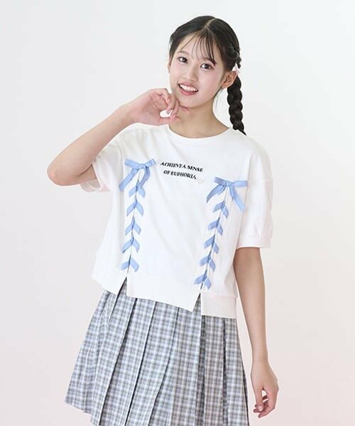 mezzo piano junior / メゾピアノジュニア Tシャツ | 【ニコ☆プチ掲載】袖パフレースアップTシャツ | 詳細4