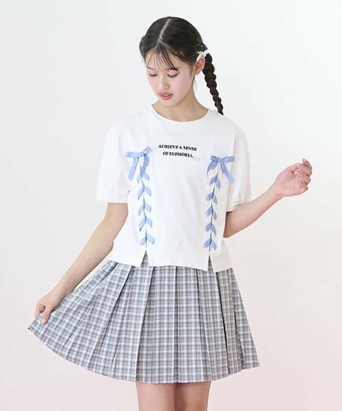 mezzo piano junior / メゾピアノジュニア Tシャツ | 【ニコ☆プチ掲載】袖パフレースアップTシャツ | 詳細5