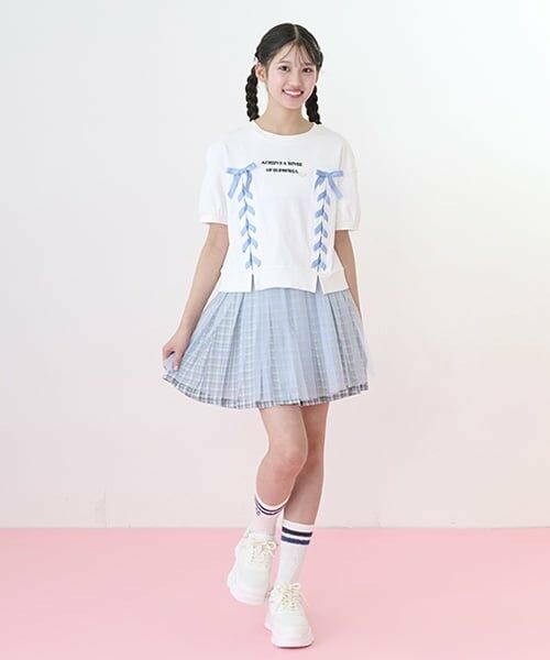 mezzo piano junior / メゾピアノジュニア Tシャツ | 【ニコ☆プチ掲載】袖パフレースアップTシャツ | 詳細6