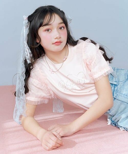 mezzo piano junior / メゾピアノジュニア Tシャツ | 【ニコ☆プチ・Cuugal掲載】袖チュールフリル半袖Tシャツ | 詳細1