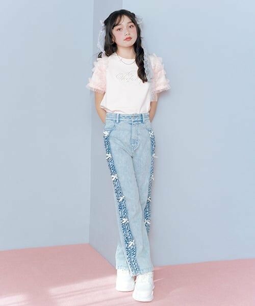 mezzo piano junior / メゾピアノジュニア Tシャツ | 【ニコ☆プチ・Cuugal掲載】袖チュールフリル半袖Tシャツ | 詳細2