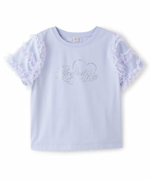 mezzo piano junior / メゾピアノジュニア Tシャツ | 【ニコ☆プチ・Cuugal掲載】袖チュールフリル半袖Tシャツ（ラベンダー）