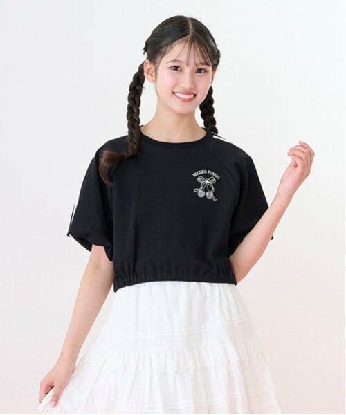 mezzo piano junior / メゾピアノジュニア Tシャツ | サイドラインバルーン袖Tシャツ＆タンクトップセット（黒）