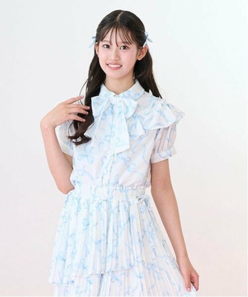 mezzo piano junior / メゾピアノジュニア シャツ・ブラウス | 【ニコ☆プチ・Cuugal掲載】リボン柄ボウタイつきフリルブラウス | 詳細2
