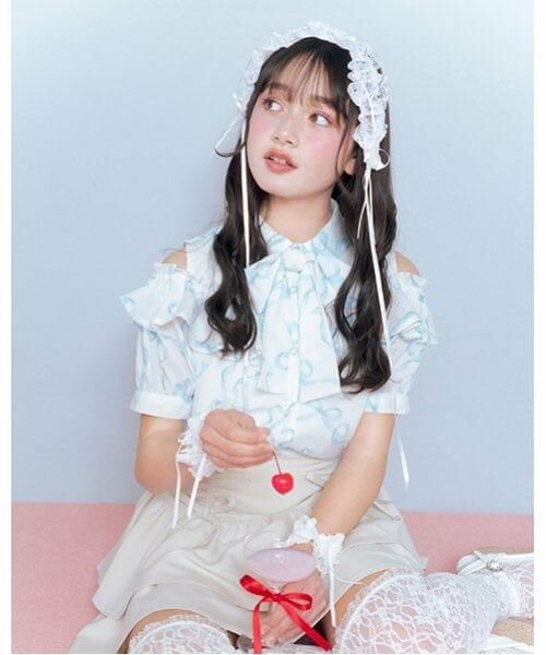 mezzo piano junior / メゾピアノジュニア シャツ・ブラウス | 【ニコ☆プチ・Cuugal掲載】リボン柄ボウタイつきフリルブラウス（ライト ブルー）