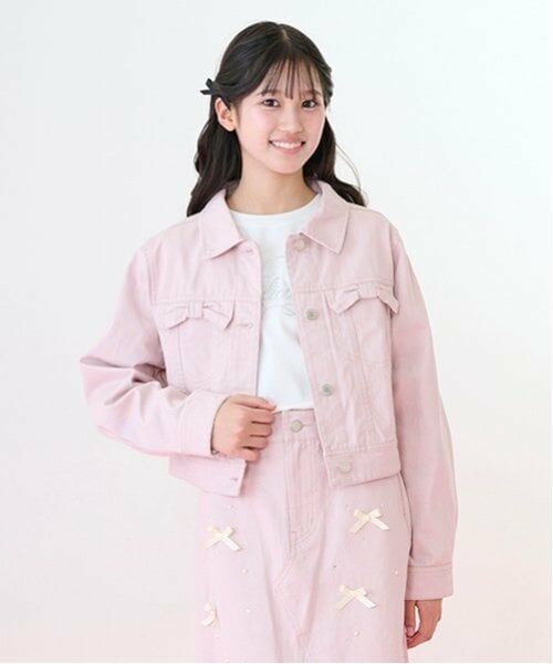 mezzo piano junior / メゾピアノジュニア ブルゾン | リボンフラップデニムジャケット（ピンク）