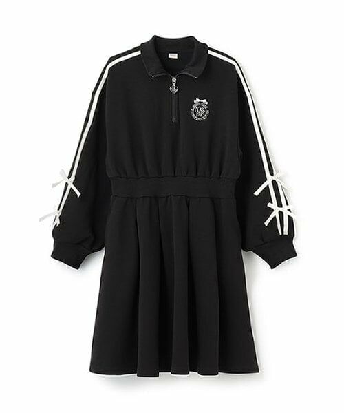 mezzo piano junior / メゾピアノジュニア ミニ丈・ひざ丈ワンピース | ハーフジップサイドリボンワンピース（黒）