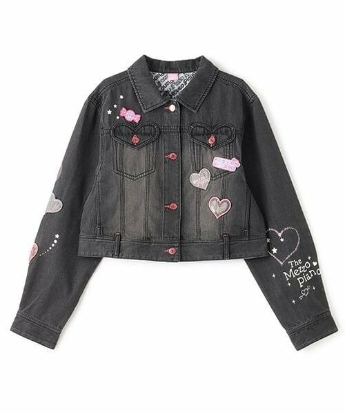 mezzo piano junior / メゾピアノジュニア ブルゾン | 復刻♪ ハートいっぱいデニムジャケット（黒）