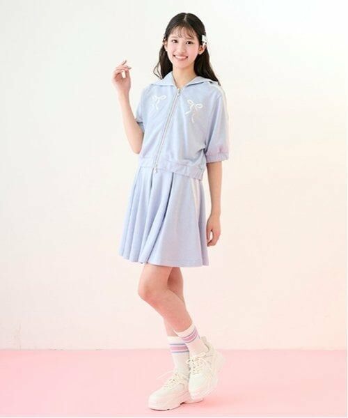 mezzo piano junior / メゾピアノジュニア パーカー | 【ニコ☆プチ掲載】ラメミニ裏毛ジップパーカ＆フレアスカパンセットアップ（ライト ブルー）