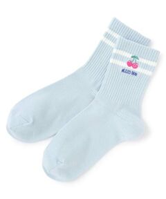 mezzo piano junior / メゾピアノジュニア ソックス | 【ニコ☆プチ掲載】ライン&チェリー刺しゅうソックス