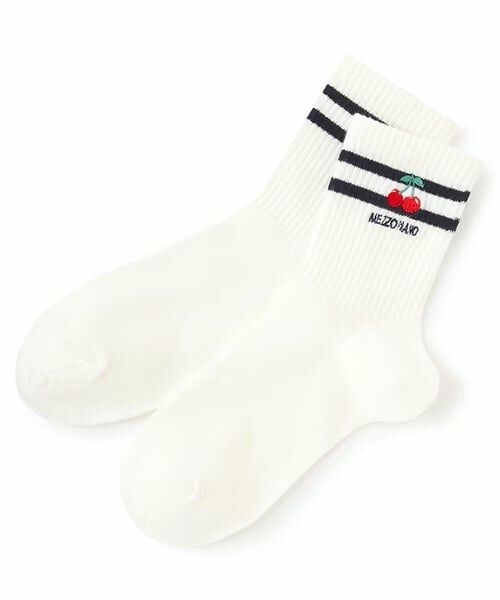 mezzo piano junior / メゾピアノジュニア ソックス | 【ニコ☆プチ掲載】ライン&チェリー刺しゅうソックス（オフ ホワイト）