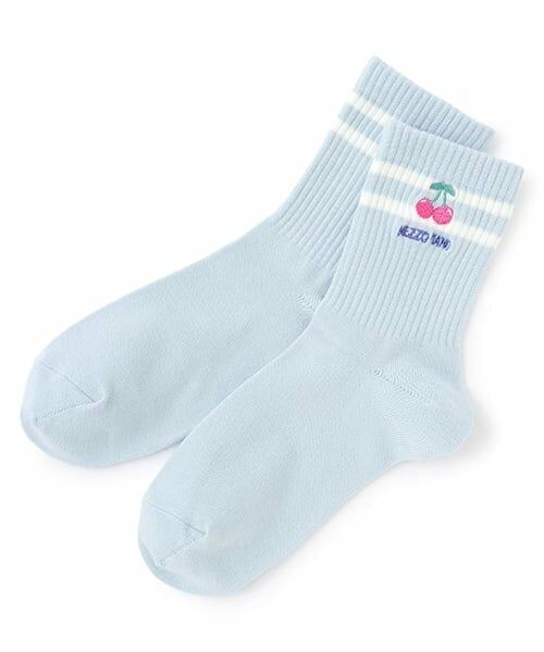 mezzo piano junior / メゾピアノジュニア ソックス | 【ニコ☆プチ掲載】ライン&チェリー刺しゅうソックス（ライト ブルー）