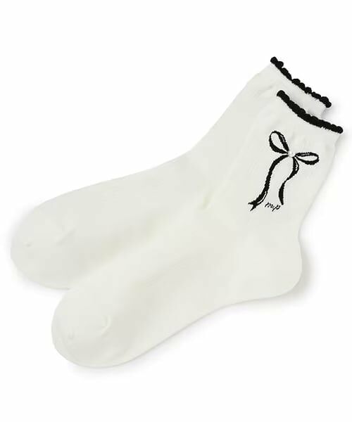 mezzo piano junior / メゾピアノジュニア ソックス | リボン&パールソックス（オフ ホワイト）