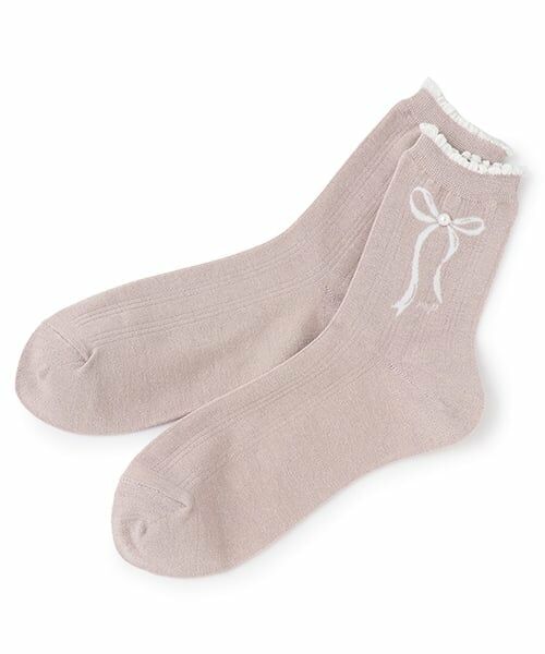 mezzo piano junior / メゾピアノジュニア ソックス | リボン&パールソックス（ライト ピンク）