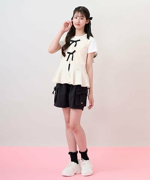 mezzo piano junior / メゾピアノジュニア ショート・ハーフ・半端丈パンツ | 【水陸両用】クシュっとリボンショートパンツ（黒）