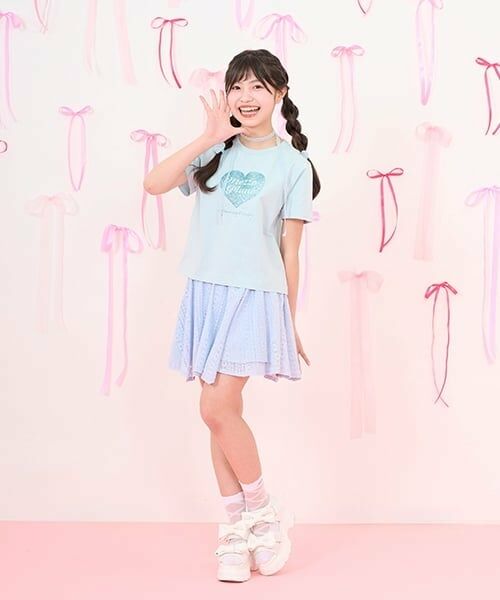 mezzo piano junior / メゾピアノジュニア ミニ・ひざ丈スカート | 【ニコ☆プチ掲載】アソート素材イレギュラーヘムスカパン（ライト ブルー）