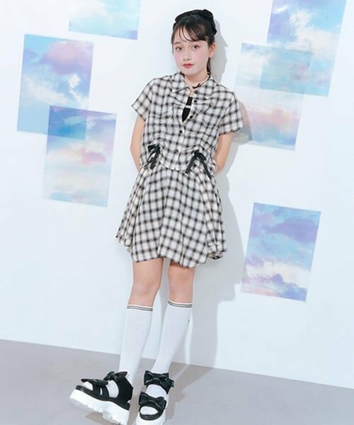 mezzo piano junior / メゾピアノジュニア ミニ・ひざ丈スカート | 【ニコ☆プチ掲載】アソート素材イレギュラーヘムスカパン（黒）