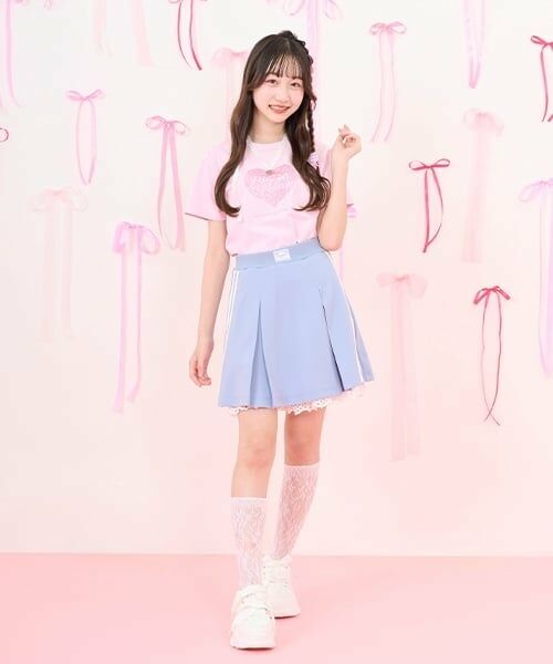 mezzo piano junior / メゾピアノジュニア ミニ・ひざ丈スカート | ジャージスカート&レースパンツセット(ライト ブルー)