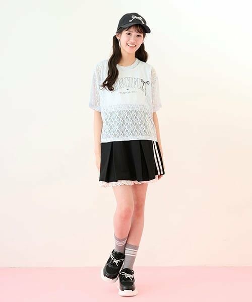 mezzo piano junior / メゾピアノジュニア ミニ・ひざ丈スカート | ジャージスカート&レースパンツセット(黒)
