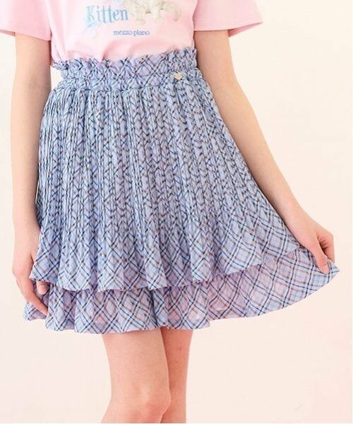 mezzo piano junior / メゾピアノジュニア ショート・ハーフ・半端丈パンツ | 【ニコ☆プチ掲載】シアーチェックランダムプリーツスカパン（ライト ブルー）