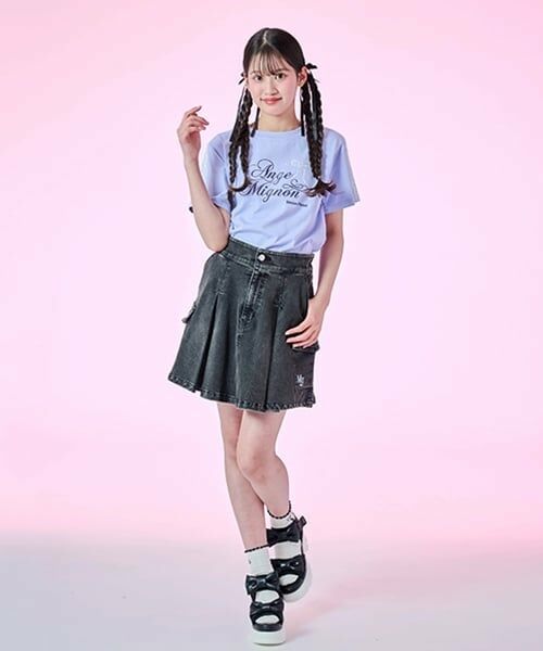 mezzo piano junior / メゾピアノジュニア ショート・ハーフ・半端丈パンツ | デニムカーゴスカート（スパッツつき） | 詳細18