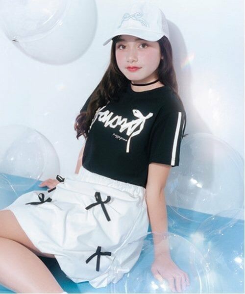 mezzo piano junior / メゾピアノジュニア Tシャツ | 【ニコ☆プチ・Cuugal掲載】【接触冷感】リボンロゴTシャツ（黒）